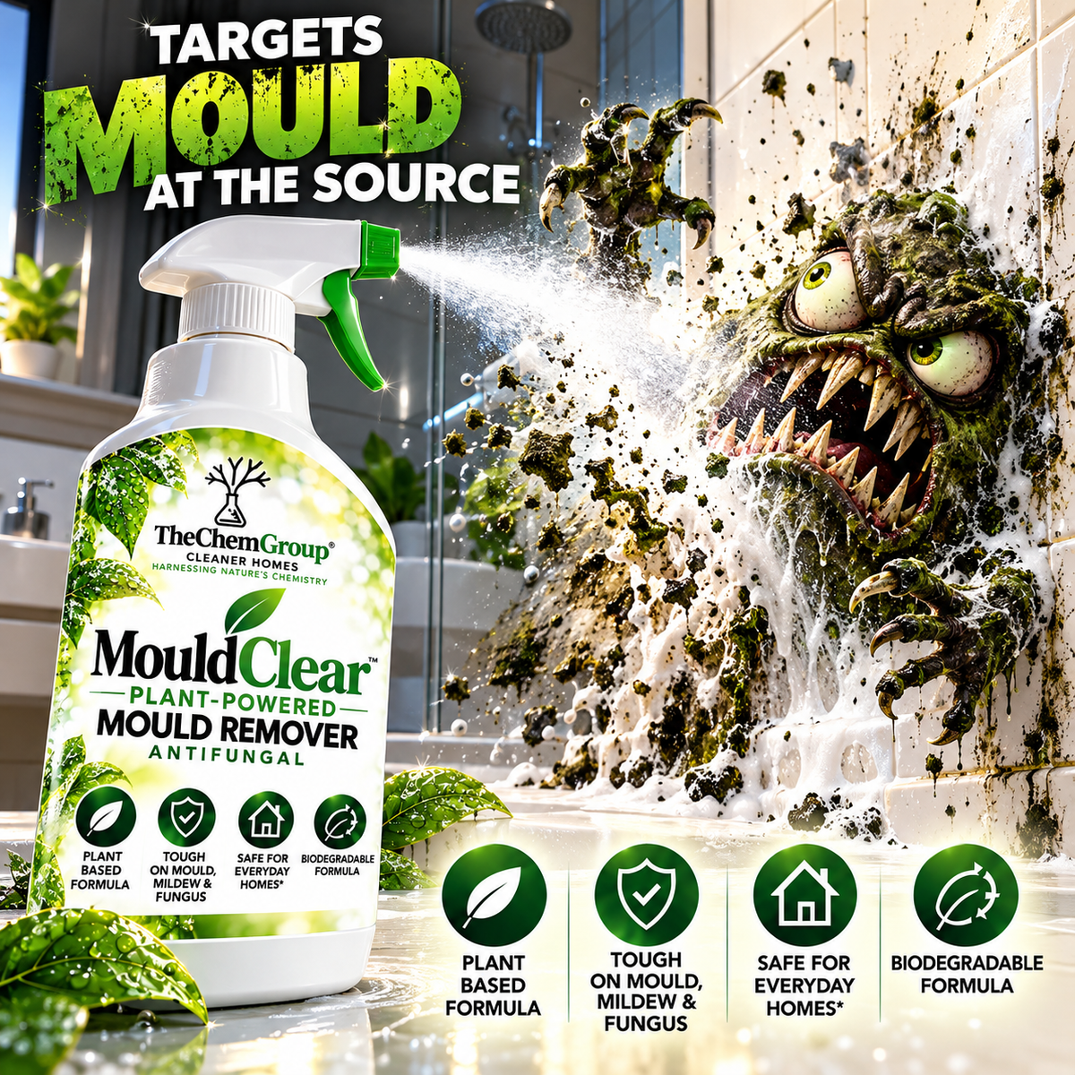 MouldClear Mould Remover Spray 1L | Natural Plant Powered Bathroom Mould & Mildew Cleaner